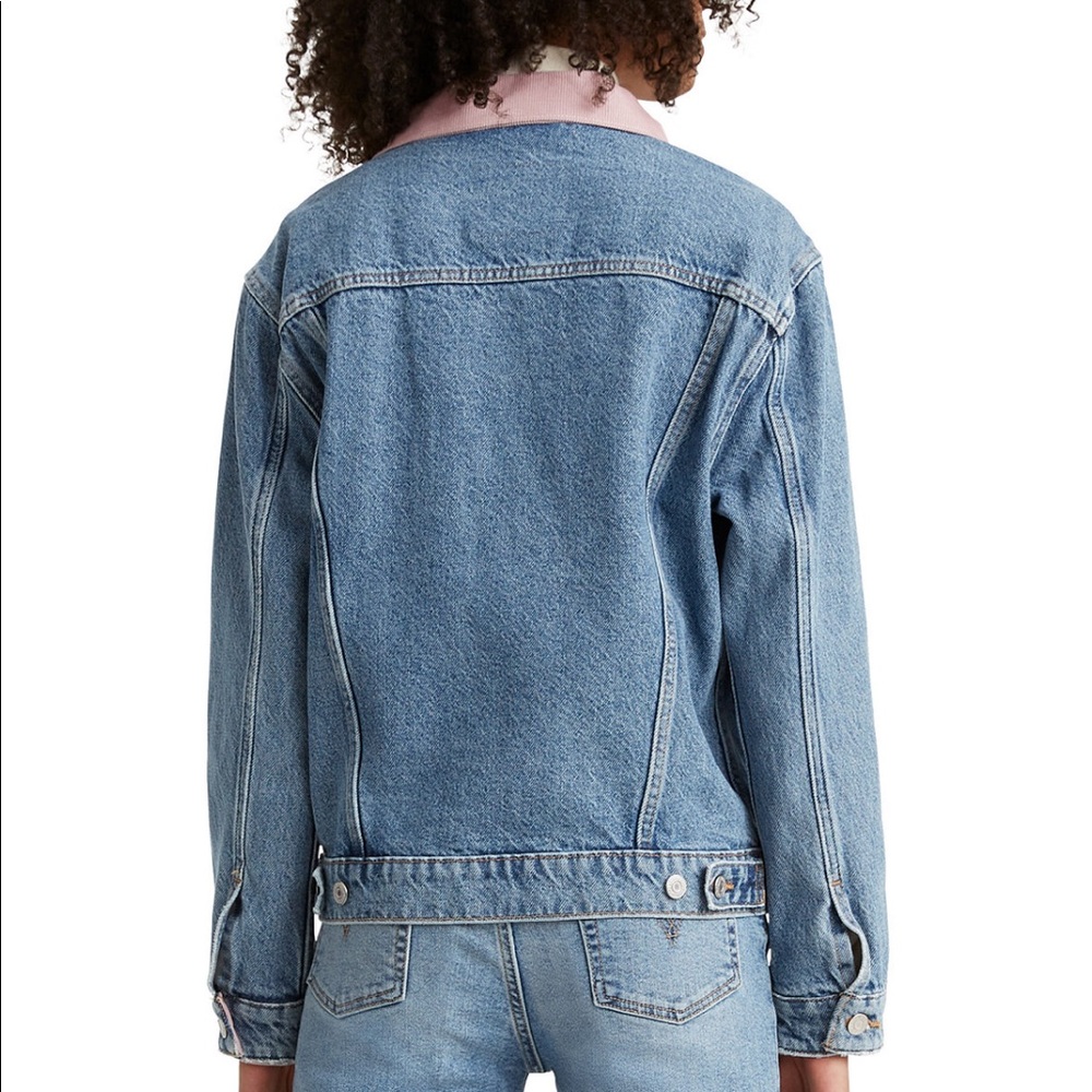 Levi’s Denim Trucker Jacket Pink Corduroy Collar Oversized Size M NWT - Picture 5 of 9